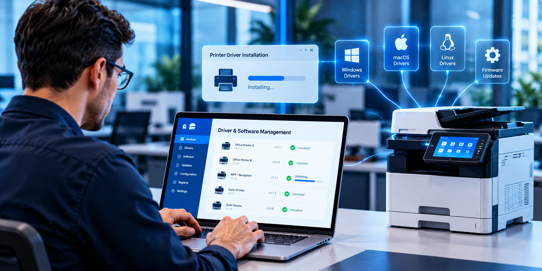 Printer driver administration in a modern business office environment
